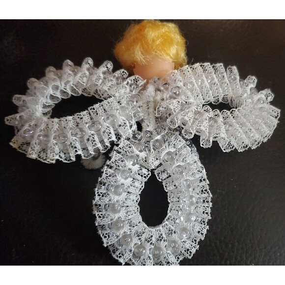 Vintage Handmade Beaded Pixie Angel Christmas Ornament 1960s 1970s 5" - Picture 5 of 7